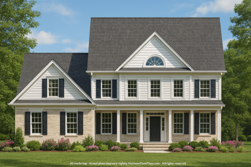 Colonial Revival Home Plan with 2 Stories, 4 Bedrooms & CAD Floor Plans