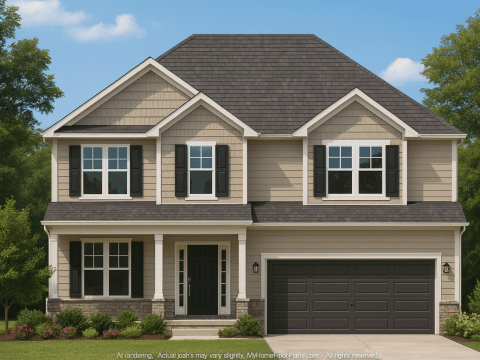 Colonial Revival Home Plan with 2-Story Floor Plan Design