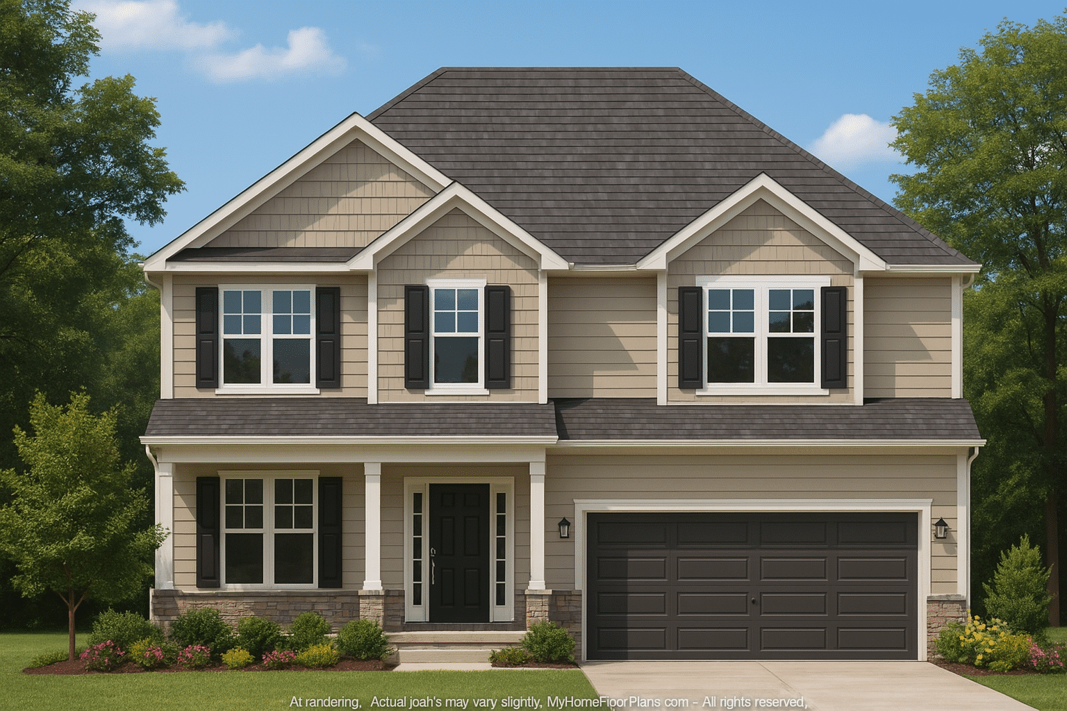 Colonial Revival Home Plan with 2-Story Floor Plan Design