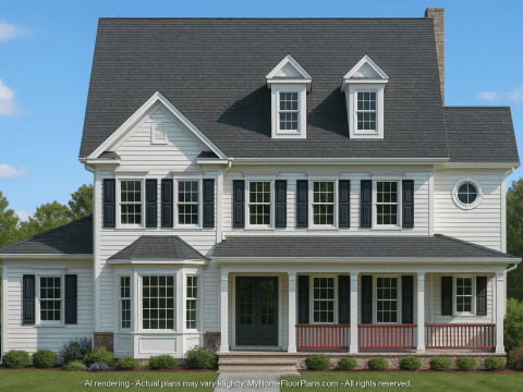 Colonial Revival Home Plan with Full Blueprint and CAD Design