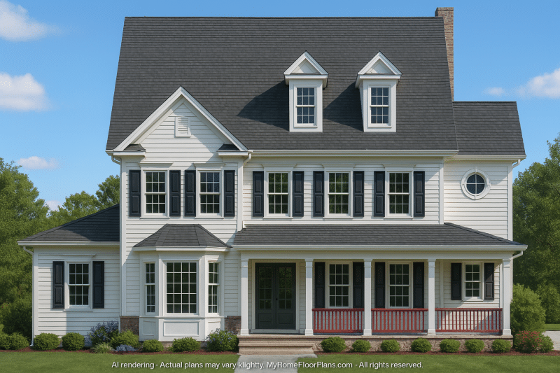 Colonial Revival Home Plan with Full Blueprint and CAD Design