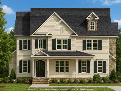 Colonial Revival Home Plan with Spacious Design and CAD Blueprint