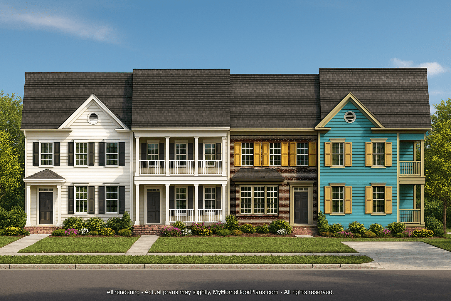 Colonial Revival Townhome CAD Floor Plan & Rear Entry Garage