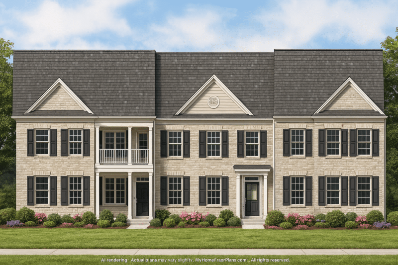 Colonial Revival Townhome Floor Plan with CAD Designs