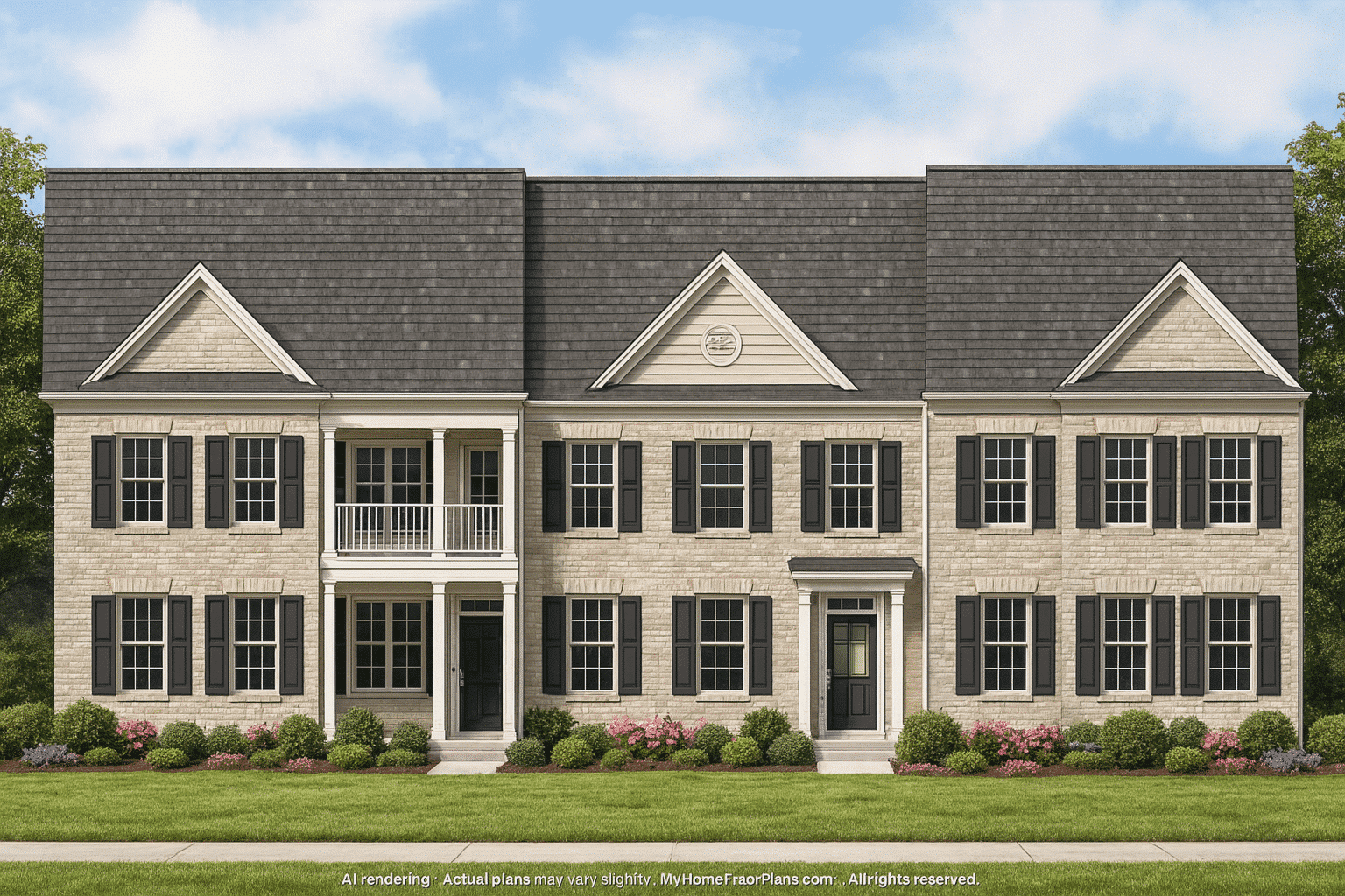 Colonial Revival Townhome Floor Plan with CAD Designs