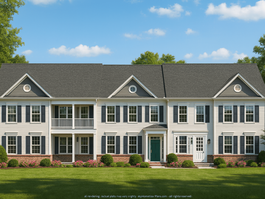 Colonial Revival Townhome Floor Plan with CAD Designs