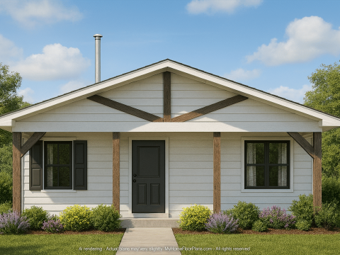 Compact 2-Bedroom House Plan with Front Porch & CAD Blueprints