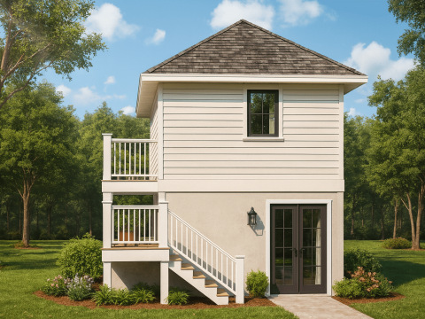 Compact 2-Story Golf Cart Garage Home Floor Plan Design