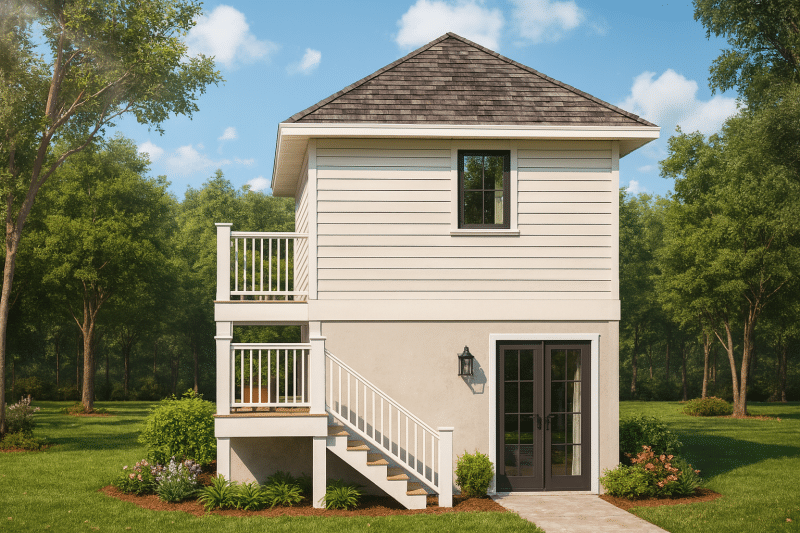 Compact 2-Story Golf Cart Garage Home Floor Plan Design