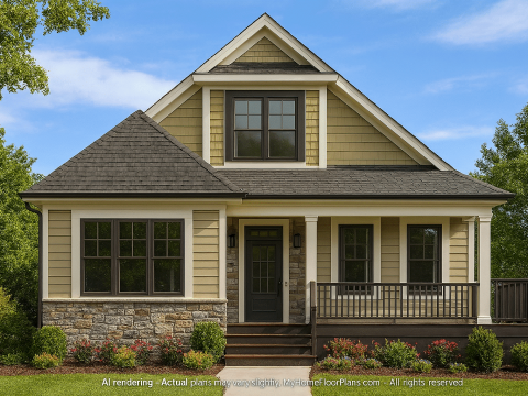 Compact 2-Story Home Plan with Studio & Cart Garage