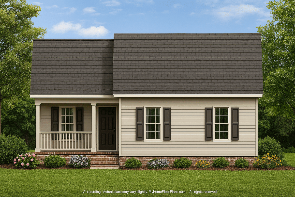 Compact 3-Bedroom House Plan with Open Floor Layout & Cozy Porch