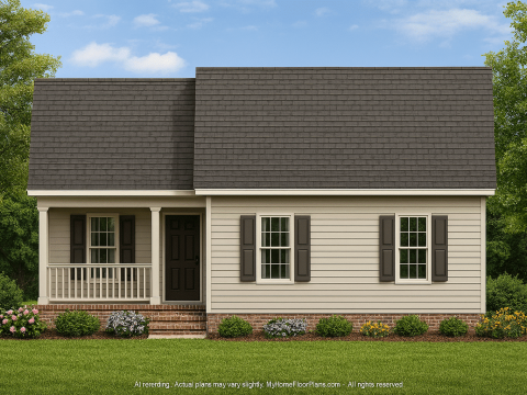 Compact 3-Bedroom House Plan with Open Floor Layout & Cozy Porch