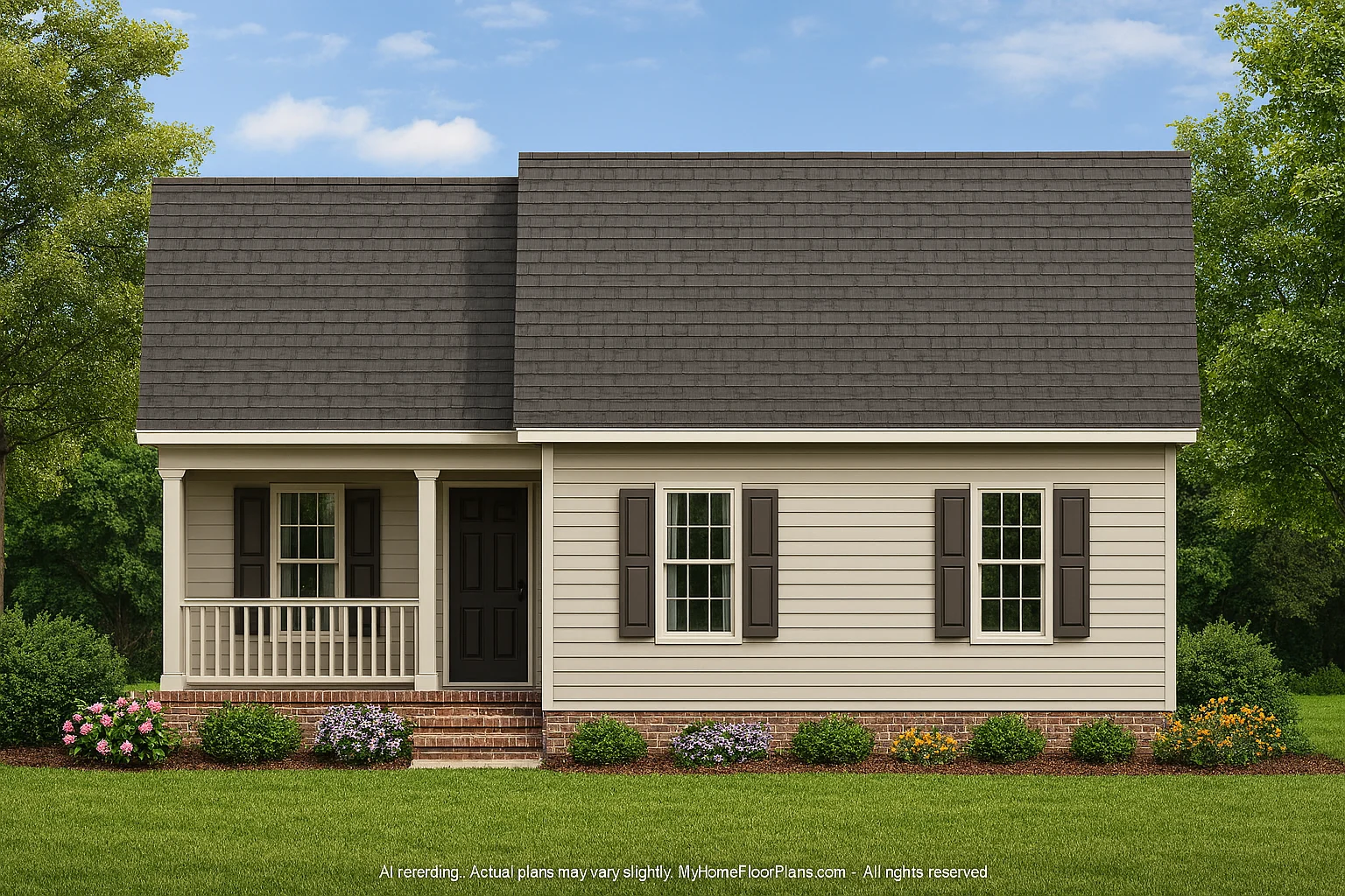 Compact 3-Bedroom House Plan with Open Floor Layout & Cozy Porch