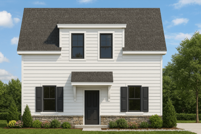 Compact House Plan with Oversized Garage and Living Area Above