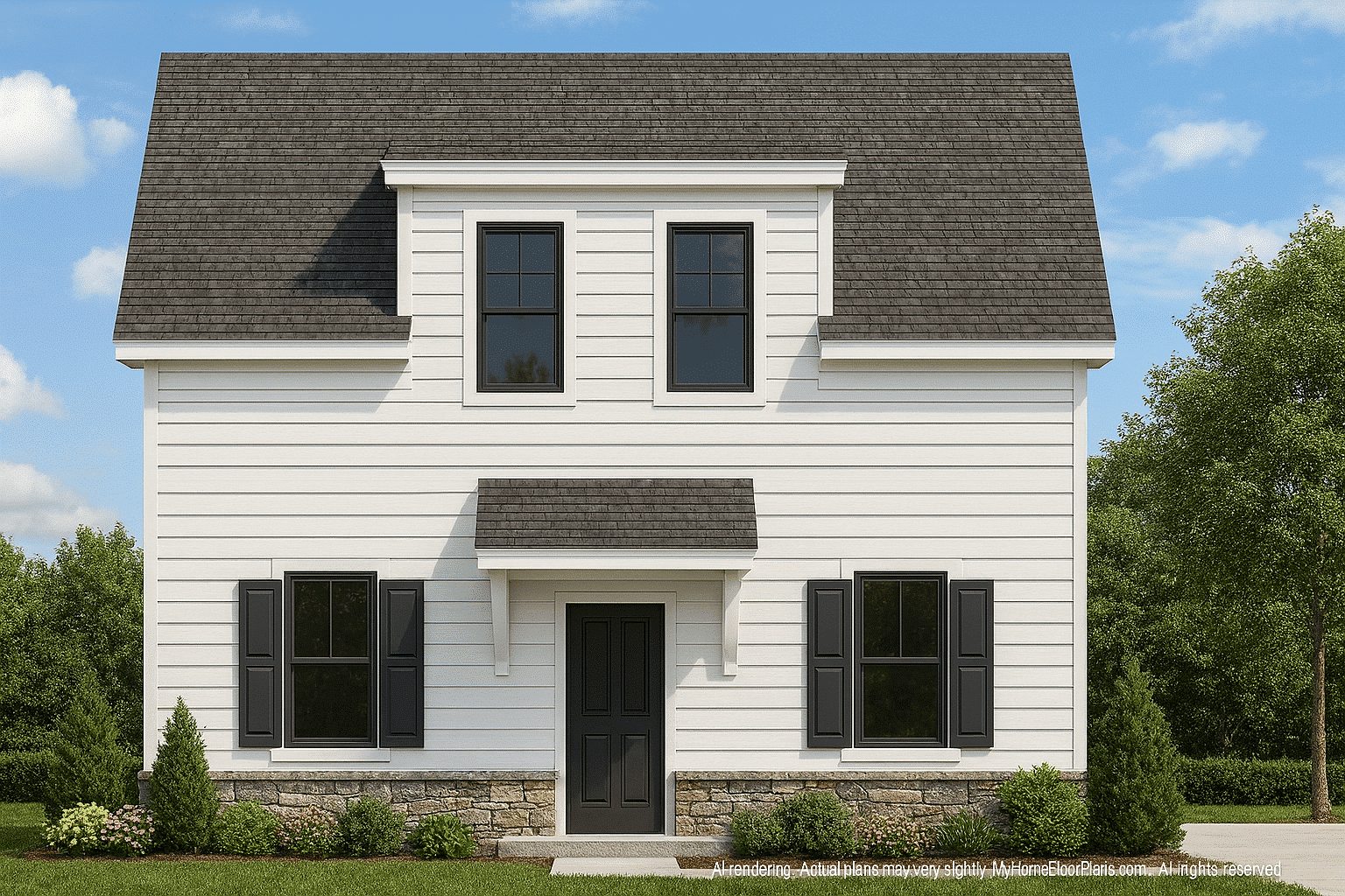 Compact House Plan with Oversized Garage and Living Area Above