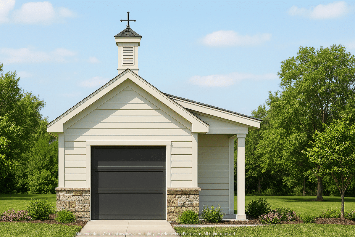 Compact Shed Plan 16'x16' Garden Shed with Covered Porch & Vaulted Ceilings