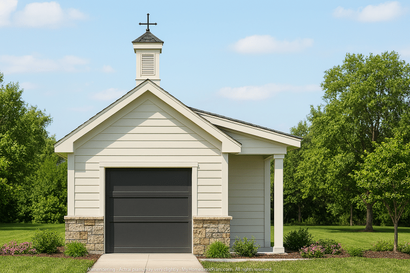 Compact Shed Plan 16'x16' Garden Shed with Covered Porch & Vaulted Ceilings