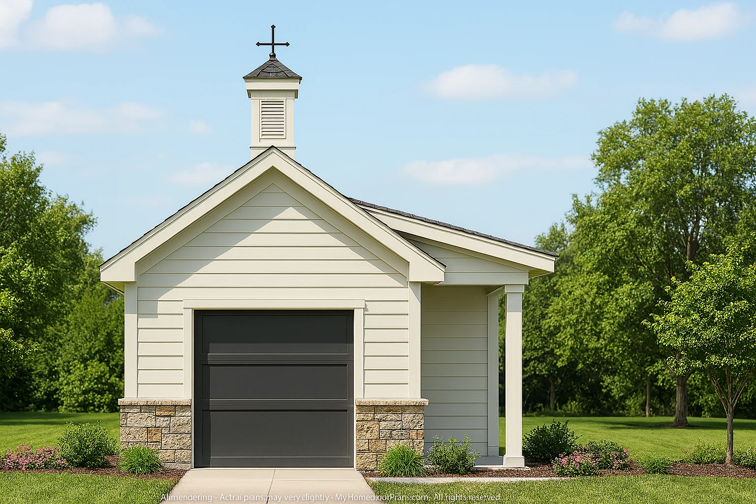 Compact Shed Plan 16'x16' Garden Shed with Covered Porch & Vaulted Ceilings