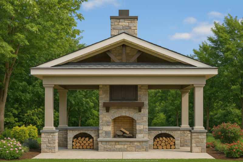 Cozy Cabana House Plan – Vaulted Ceiling, Outdoor Fireplace & CAD Blueprints