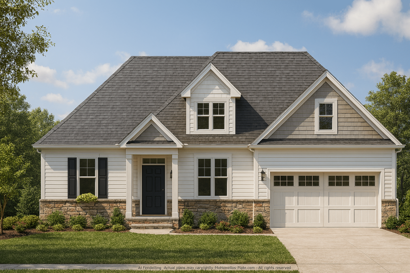 Craftsman 1.5-Story House Plan with Vaulted Ceilings & Porches