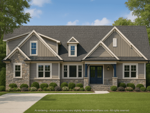 Craftsman Floor Plan with Bonus Room, CAD Blueprint & Custom Designs