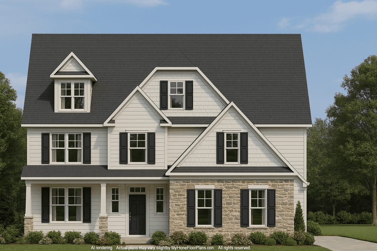 Craftsman Home Design with 2-Story Plan and CAD Blueprints