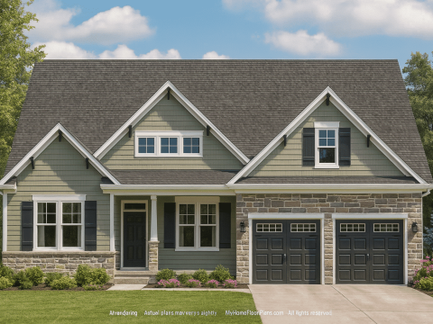 Craftsman Home Floor Plan with 1.5 Stories and Detailed CAD Designs