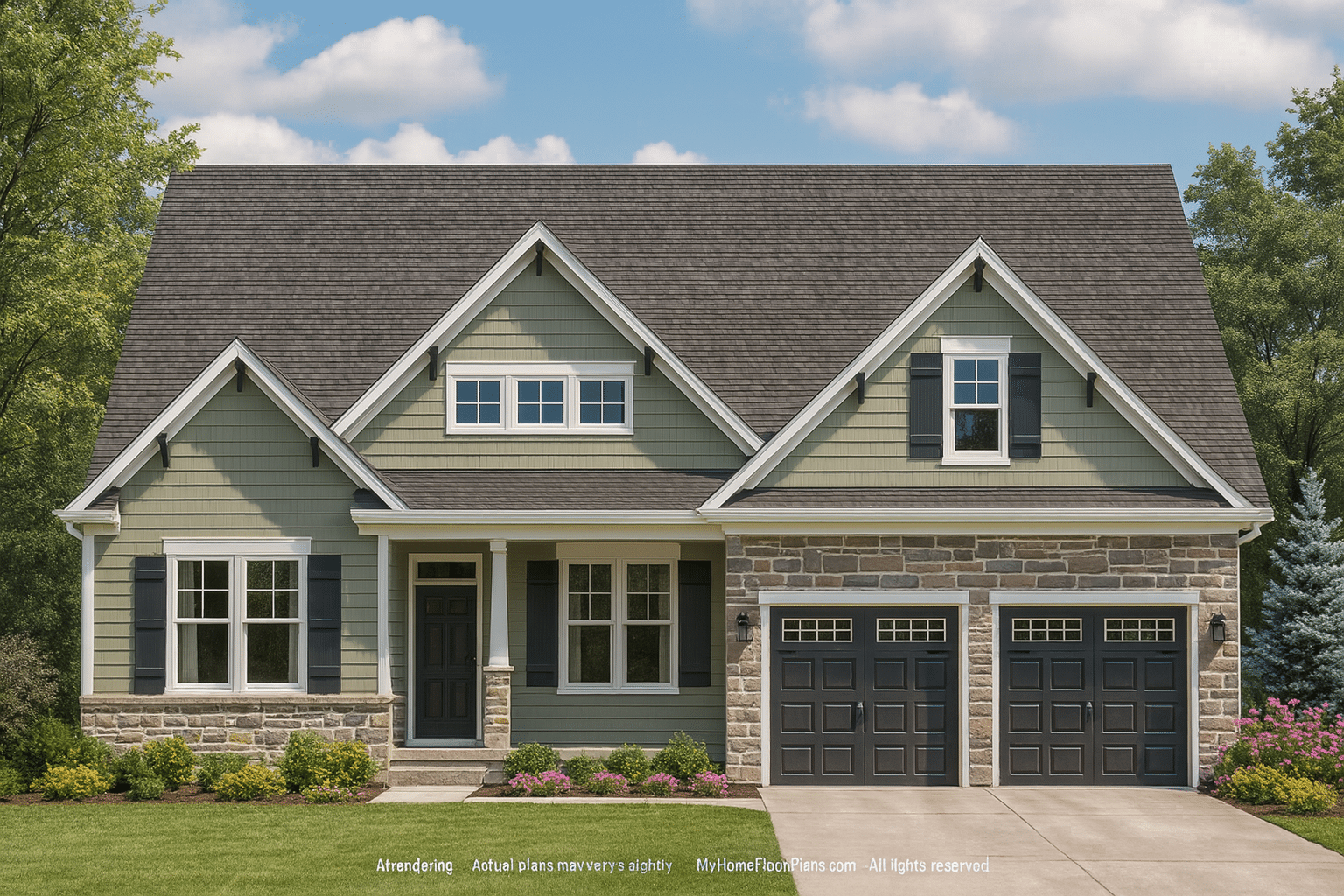 Craftsman Home Floor Plan with 1.5 Stories and Detailed CAD Designs