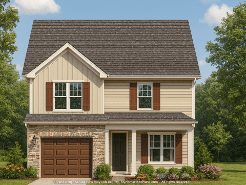 Craftsman Home Floor Plan with 2 Stories and 3 Bedrooms