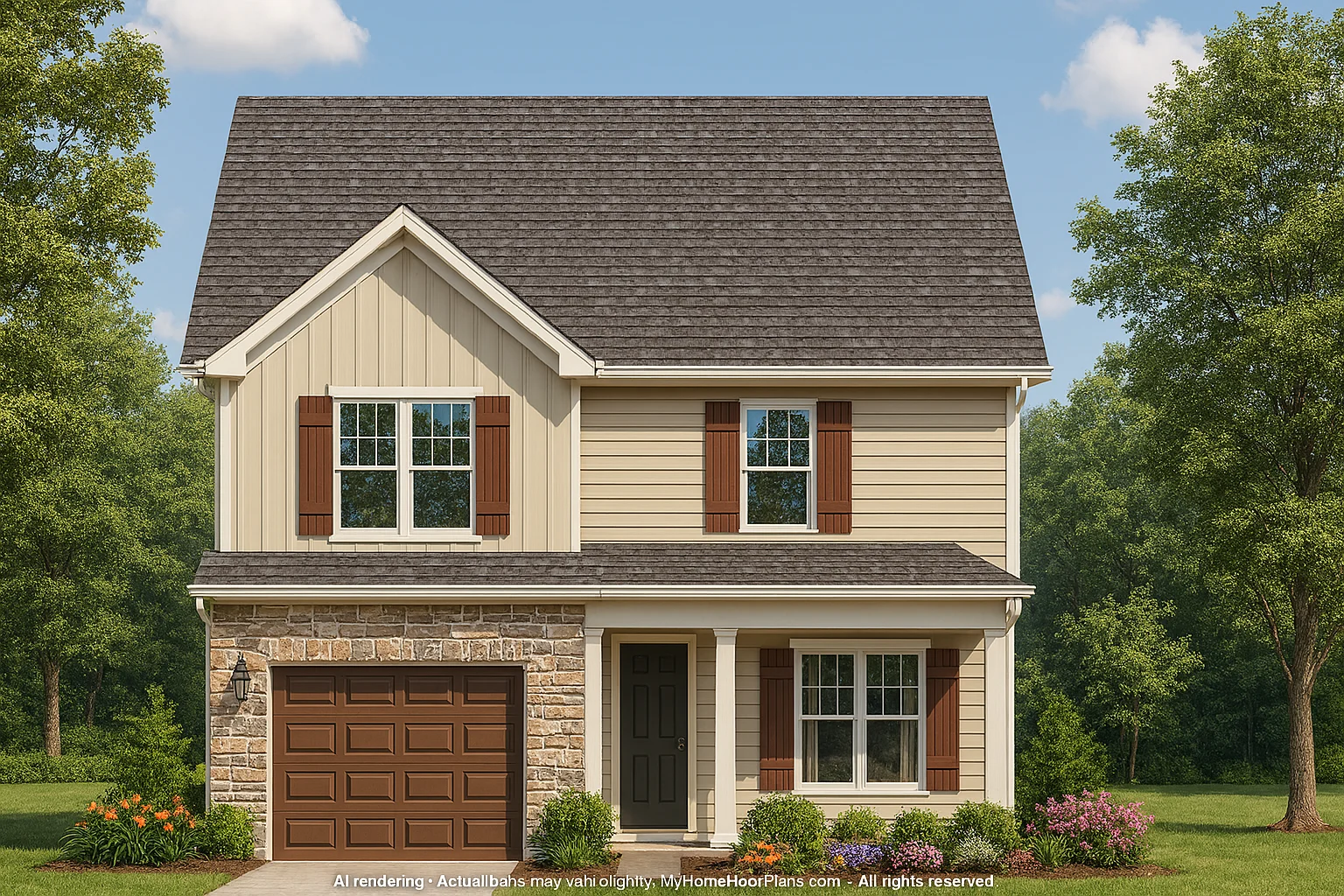 Craftsman Home Floor Plan with 2 Stories and 3 Bedrooms
