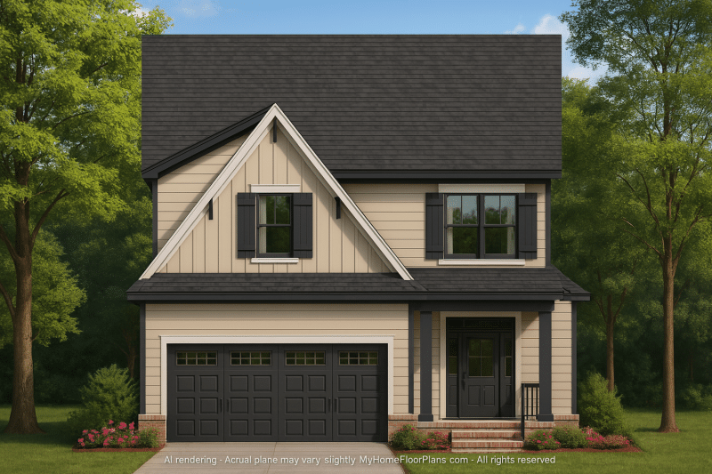 Craftsman Home Floor Plan with 4 Bedrooms and CAD Blueprint