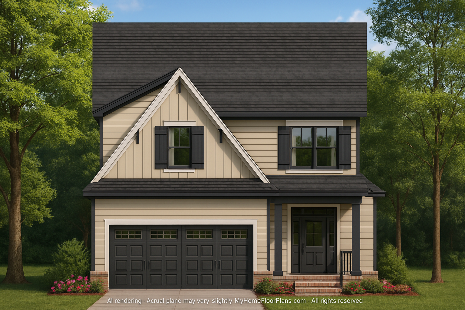 Craftsman Home Floor Plan with 4 Bedrooms and CAD Blueprint