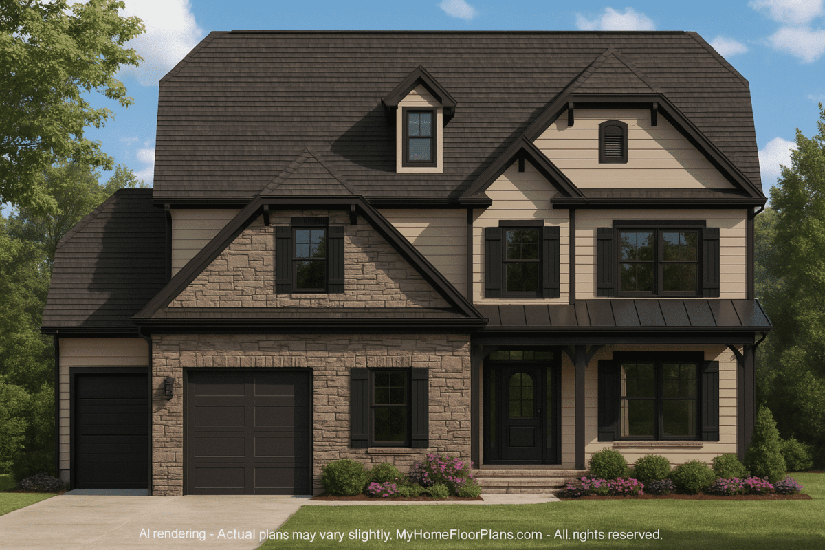 Craftsman Home Floor Plan with CAD Designs and Blueprint