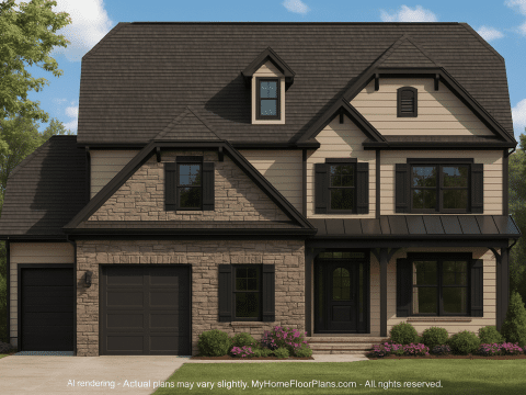 Craftsman Home Floor Plan with CAD Designs and Blueprint