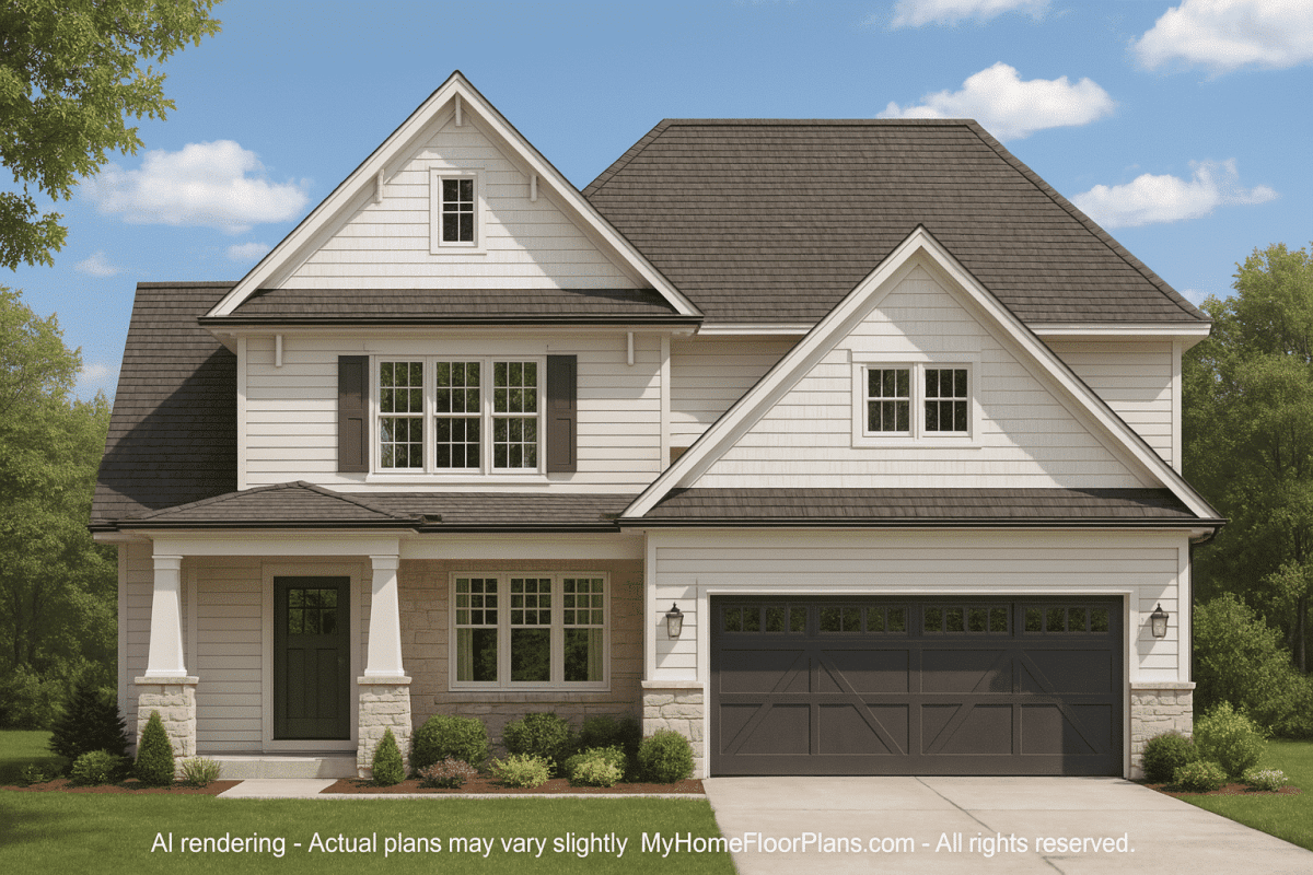 Craftsman Home Floor Plan – 2-Story Blueprint with 3 Bedrooms