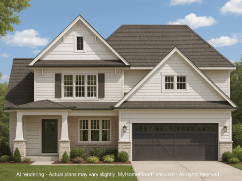 Craftsman Home Floor Plan – 2-Story Blueprint with 3 Bedrooms