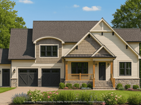 Craftsman Home Plan with 2 Floors, CAD Blueprints, and Modern Features