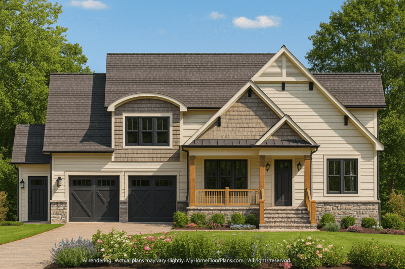 Craftsman Home Plan with 2 Floors, CAD Blueprints, and Modern Features