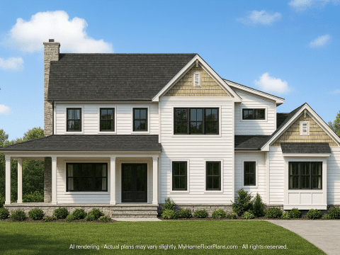 Craftsman Home Plan with 2 Floors and 4 Bedrooms - CAD Designs