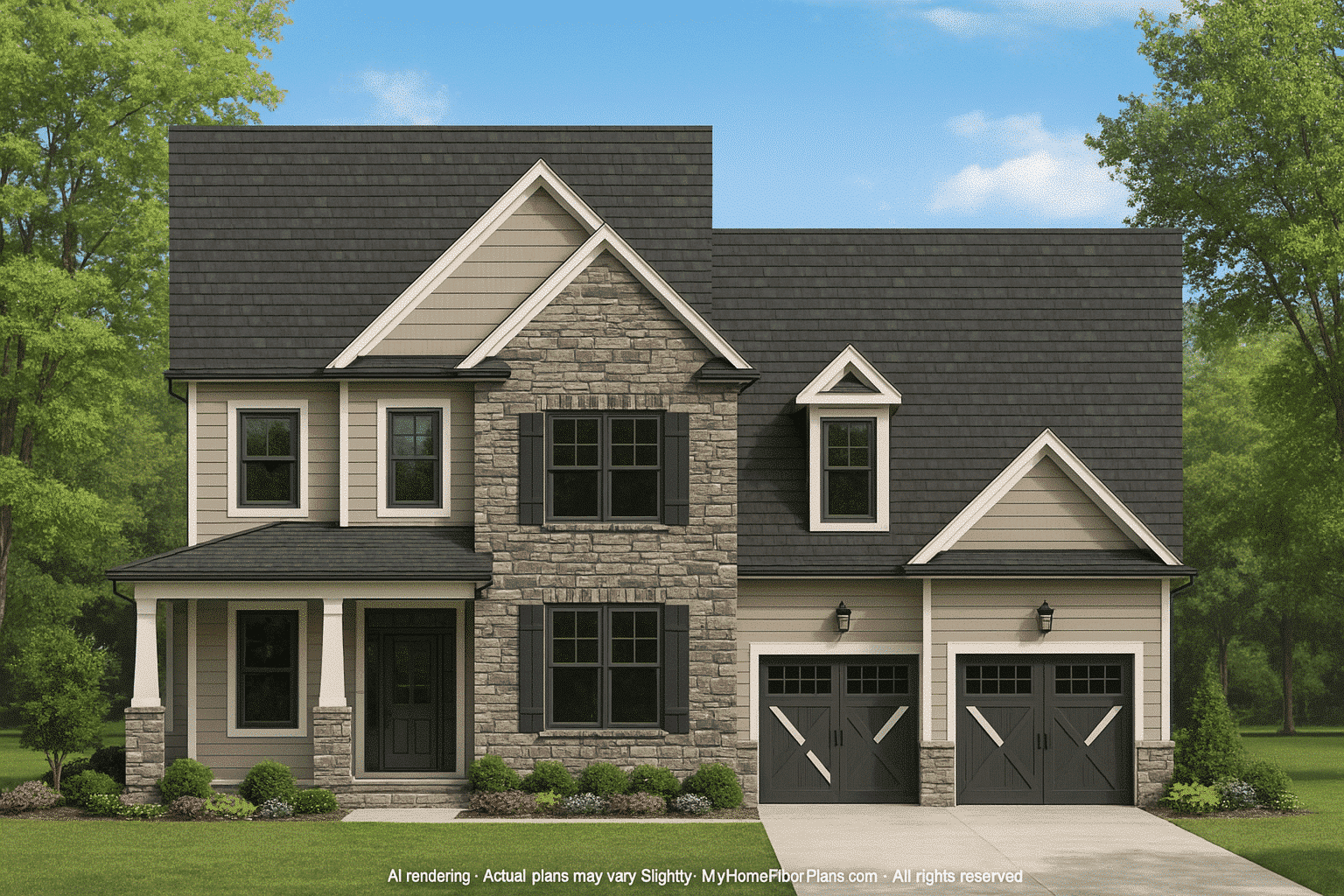 Craftsman Home Plan with 2 Stories, 4 Bedrooms, and CAD Designs