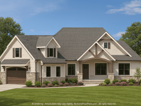Craftsman Home Plan with Bonus Room and 1.5 Story Design