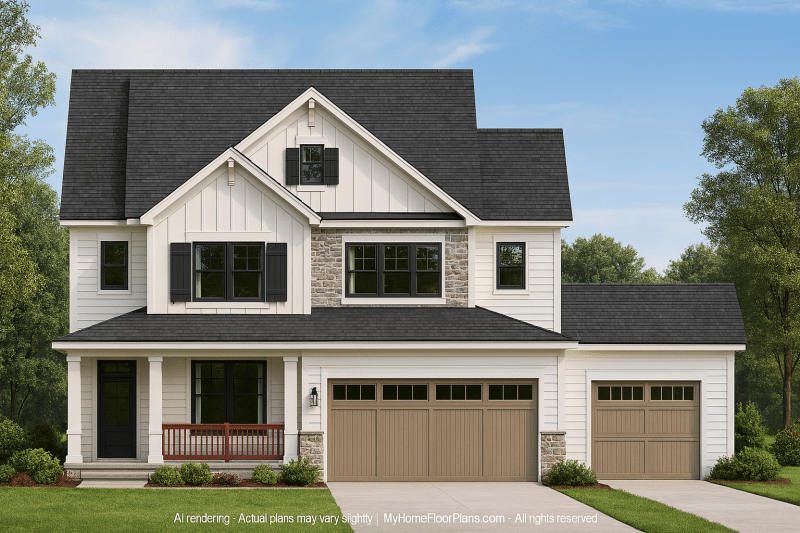 Craftsman Home Plan with Open Floor Plan and 2-Car Garage