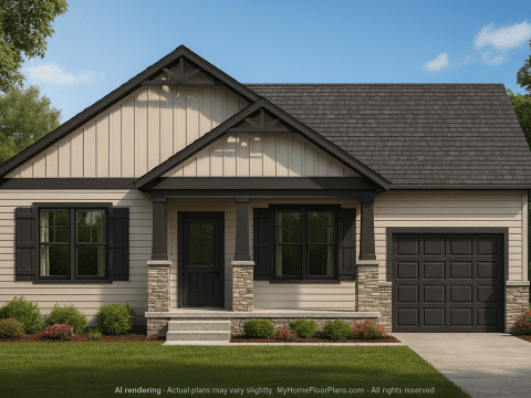 Craftsman One-Story House Plan with Front Garage & CAD Blueprint