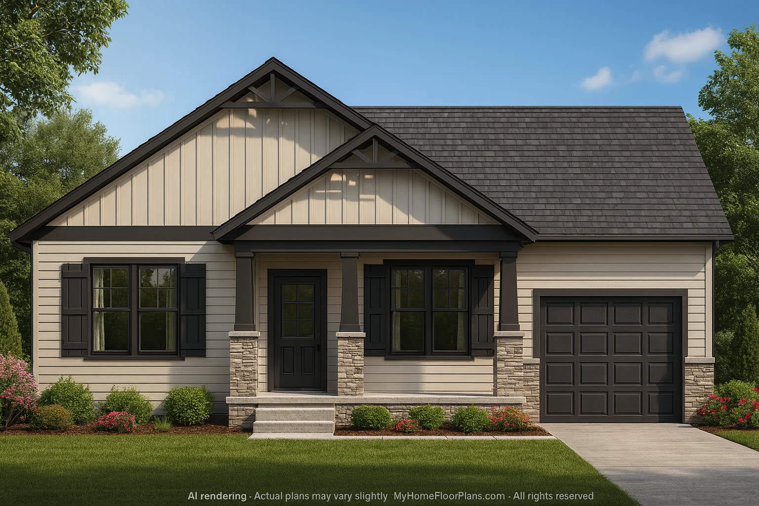 Craftsman One-Story House Plan with Front Garage & CAD Blueprint