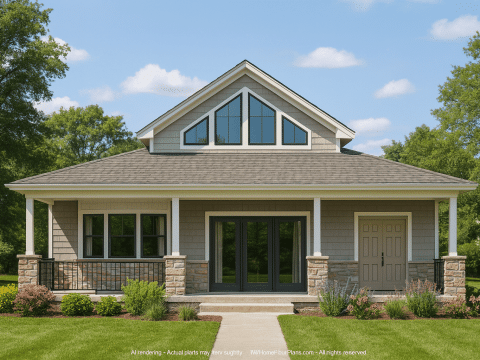 Craftsman Pool House Plan with Vaulted Ceilings and Open Layout