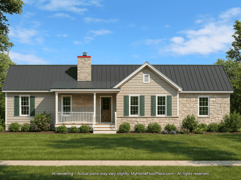Craftsman Ranch Home Plan with Vaulted Ceilings and Open Floor Design
