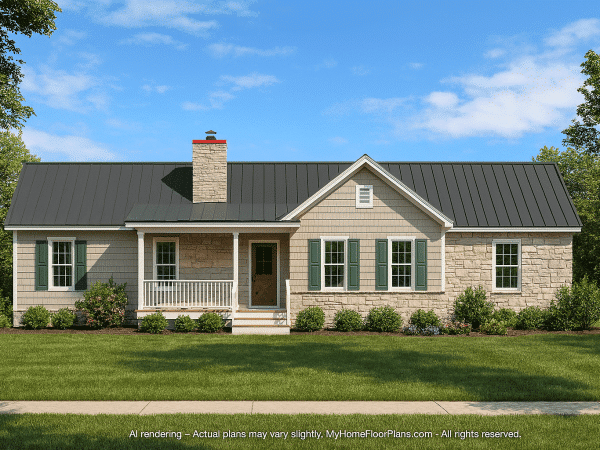 Craftsman Ranch Home Plan with Vaulted Ceilings and Open Floor Design
