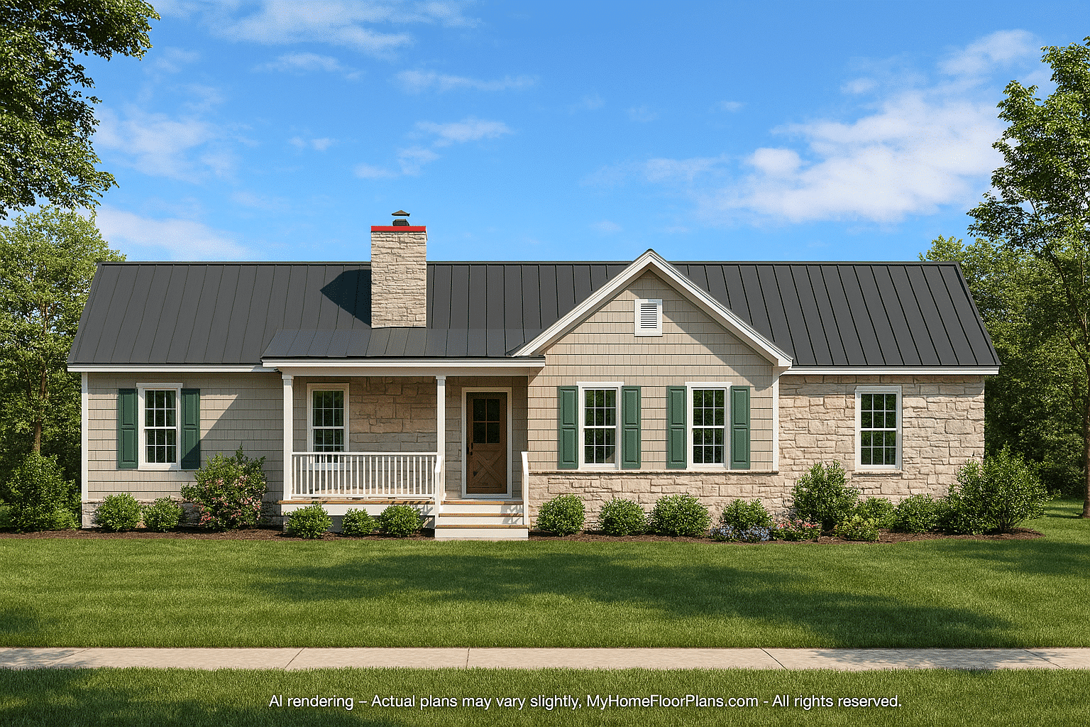 Craftsman Ranch Home Plan with Vaulted Ceilings and Open Floor Design