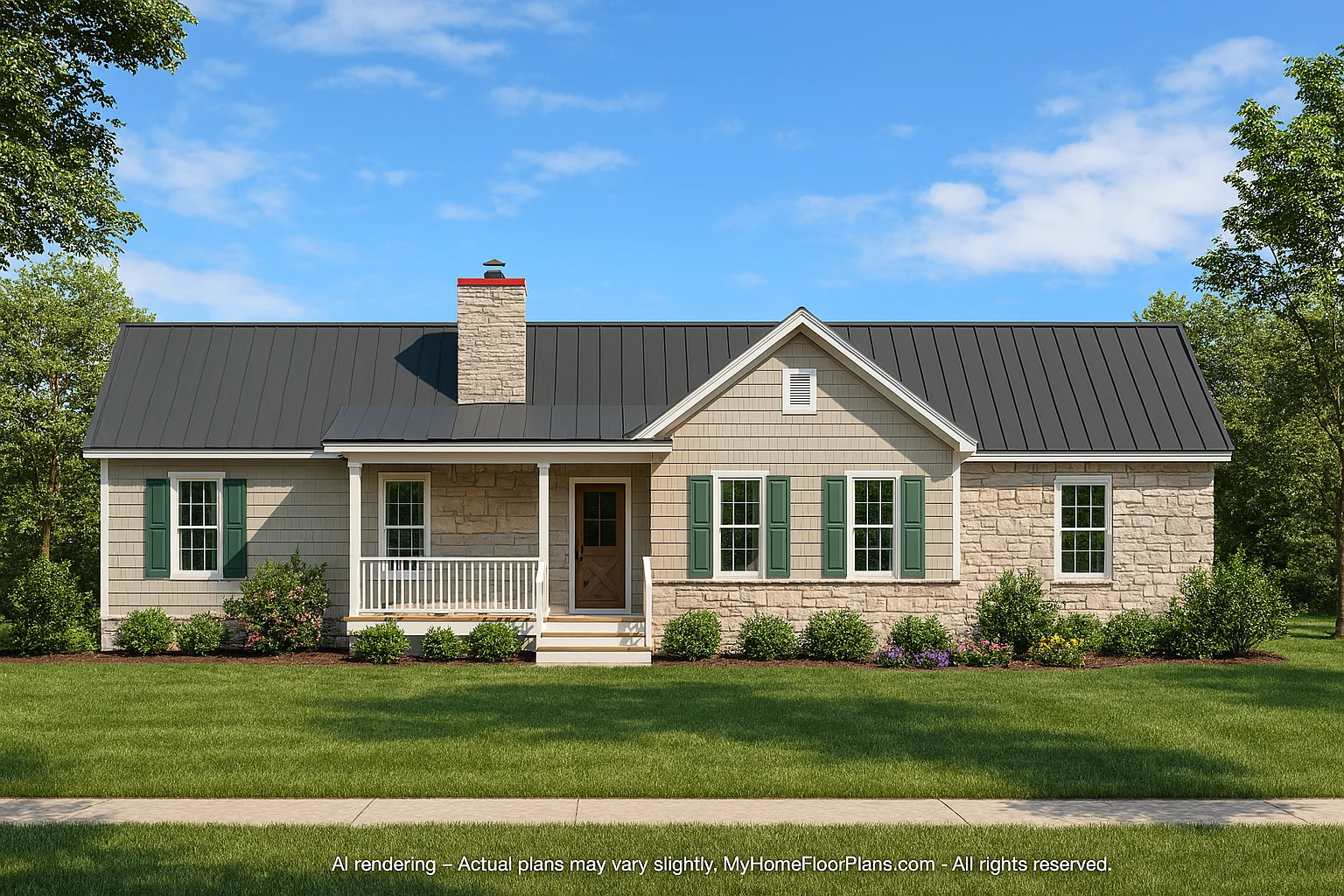 Craftsman Ranch Home Plan with Vaulted Ceilings and Open Floor Design