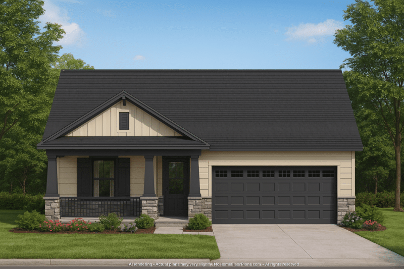 Craftsman Style Home Floor Plan with 2–3 Bedrooms and Covered Porches